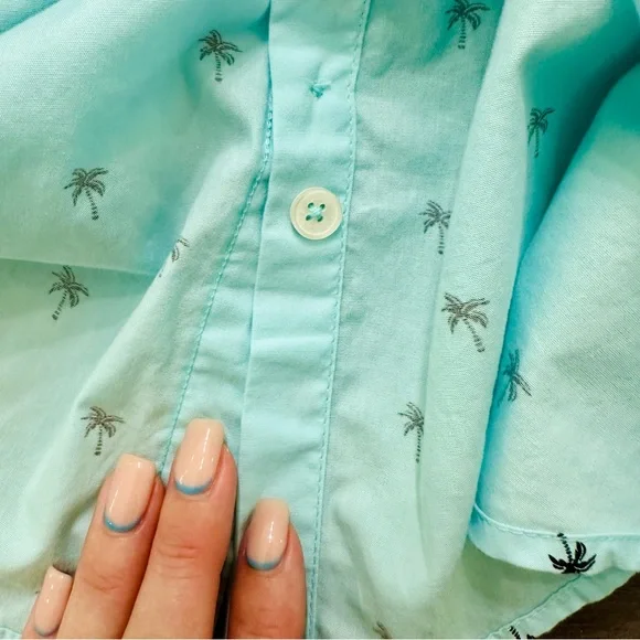 Denim & Flower Ricky Singh Mens Palm Tree Teal Collared Shirt Sz L slim fit NWOT - Picture 11 of 11